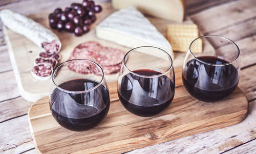 A tasting flight of red wine, Italy
