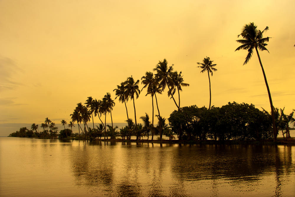 Sunset over the water at Alleppey, Kerala