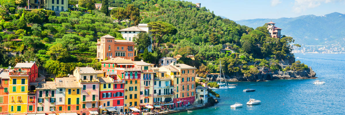 Beautiful sea coast with colorful houses in Portofino, Italy