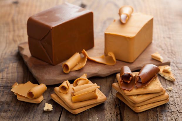 Brunost cheese, traditional Scandinavian food