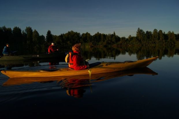 Kayaking under the Northern Lights in Levi, Finnish Lapland