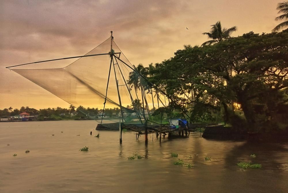 Fishing nets at sunset at Cochin