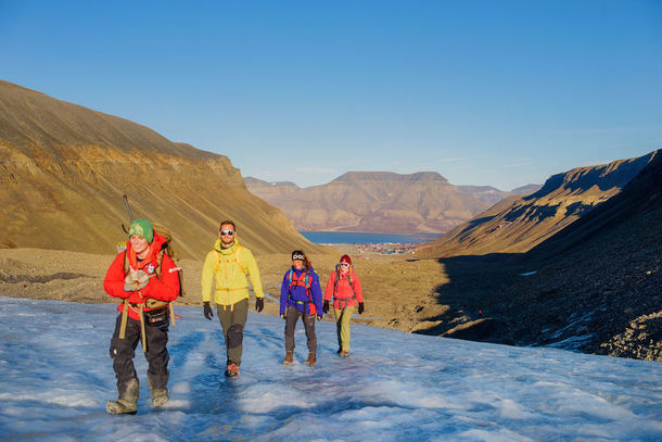 Group hiking on a glacier