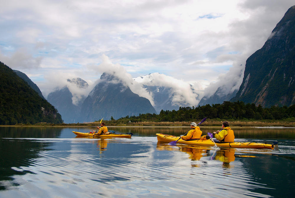 People Kayaking in Milford Sound