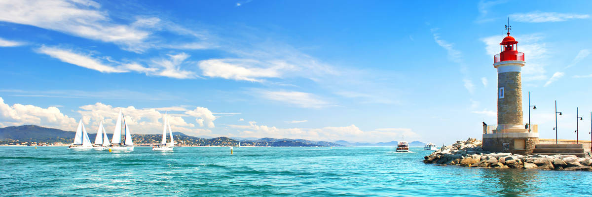 Lighthouse of St. Tropez. beautiful mediterranean landscape. french riviera, Cote d' Azur, France
