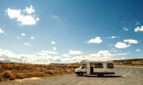 Motorhome parked by the road on the North Island of New Zealand
