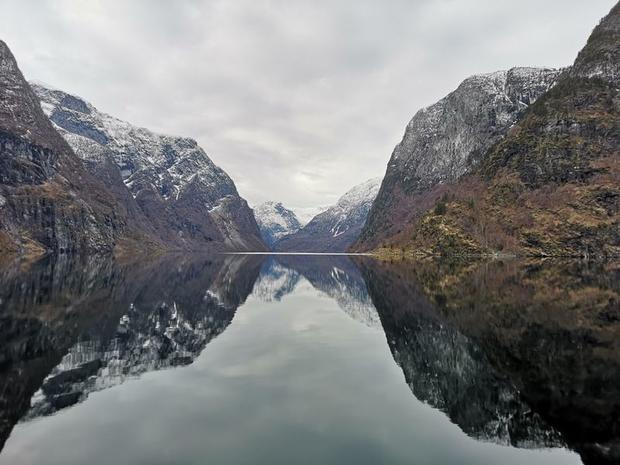 Næroyfjord in winter on a cruise