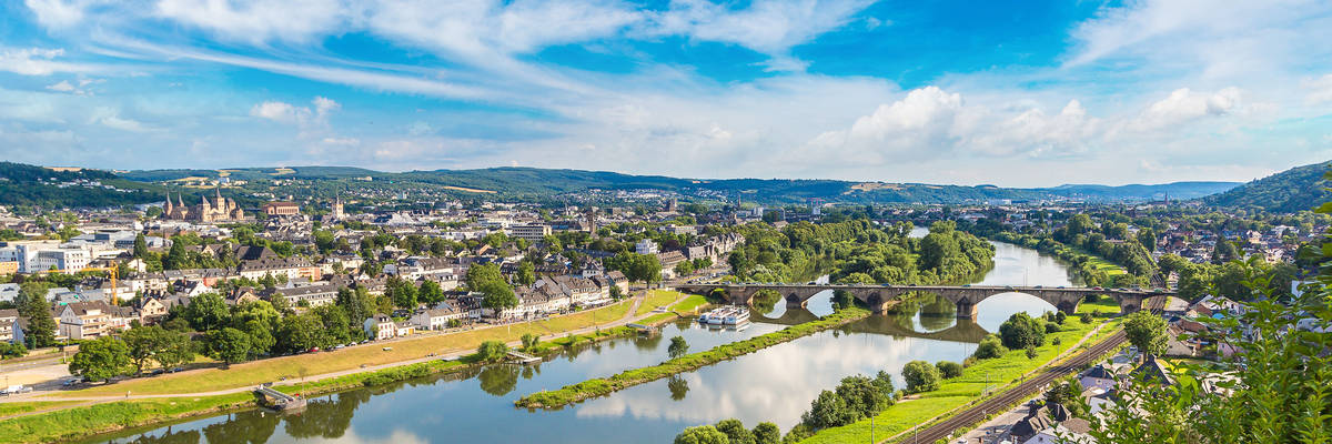Panoramic aerial view of Trier in a beautiful summer day, Germany