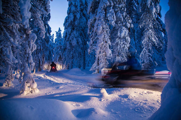 Snowmobiling near Rovaniemi, Finnish Lapland