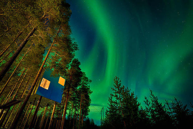 Northern Lights above Treehotel, Swedish Lapland