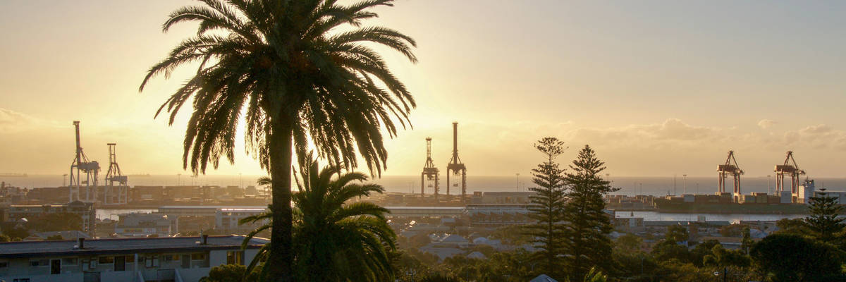 View overlooking the Fremantle Port from Monument Hill at sunset in Western Australia/Fremantle Port from Monument Hill/Fremantle, Western Australia