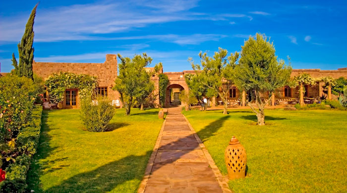 Gardens and reception, Kasbah Angour, Morocco